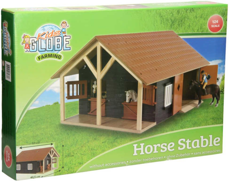 KIDS GLOBE Stáj pro koně se 2 boxy 1:24 DŘEVĚNÁ STAVEBNICE