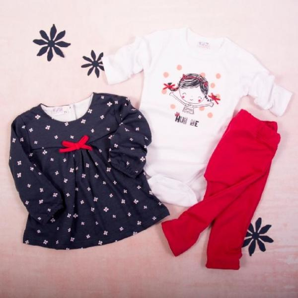 K-Baby 3 dílná sada - 1x body dl. rukáv, tunika, legíny, Hug me - tm. růž.,bílá,granát, 86 - 86 (12-18m) - růž.,bílá,granát, 74 - 74 (6-9m)