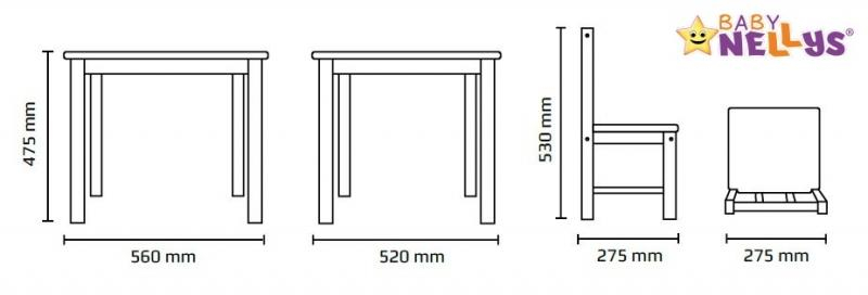 BABY NELLYS Dětský nábytek - 3 ks, stůl s židličkami - přírodní, bílá, A/01