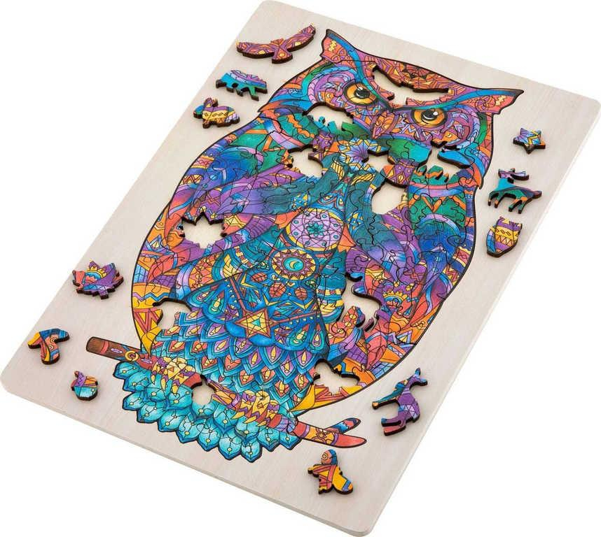 DŘEVO Puzzle obrysové na desce Sova 130 dílků set skládačka se stojánkem