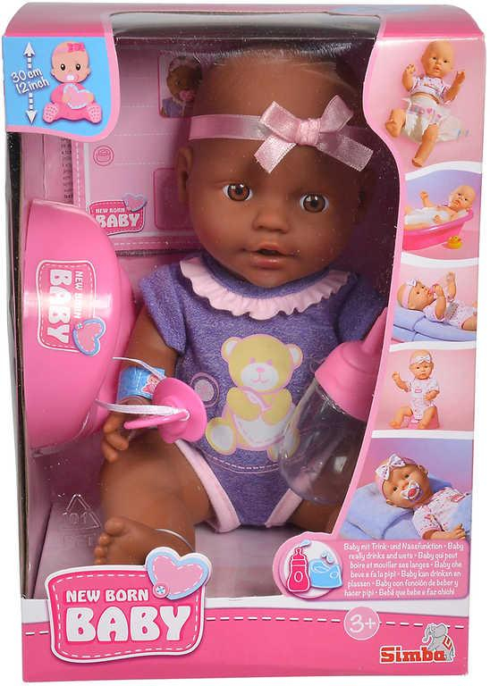 SIMBA New Born Baby Panenka miminko 30cm černoušek pije čůrá set s doplňky