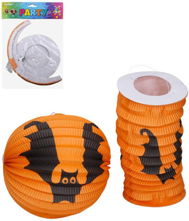 Lampion 2ks set koule 25cm + válec15cm oranžový netopýr Halloween