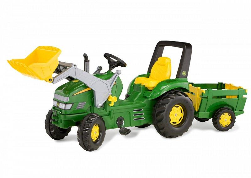 Šlapací traktor X-Trac John Deere s předním nakl. a vlečkou