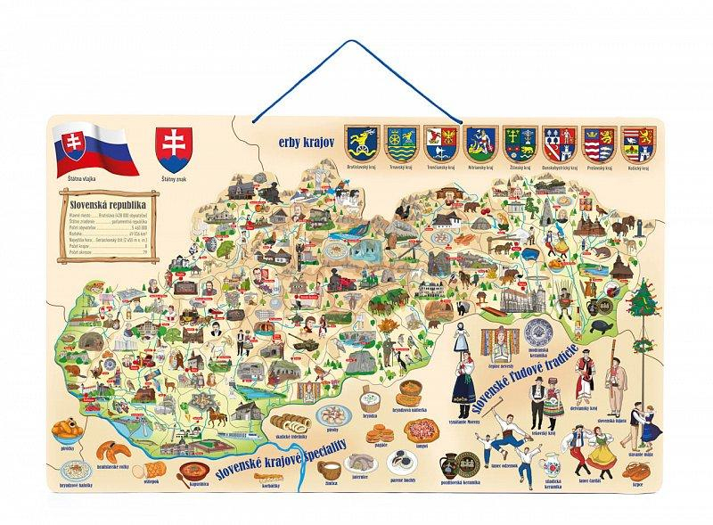 Magnetická mapa Slovenska s obrázky a společenská hra 3v1