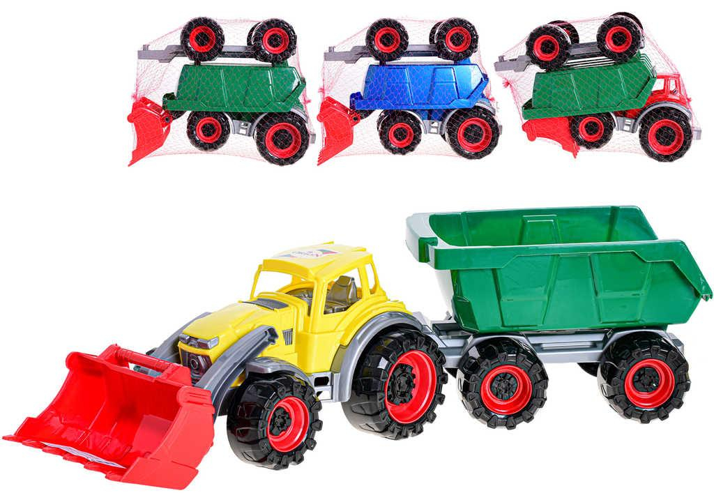 Traktor nakladač barevný 51cm set s přívěsem 4 barvy plast