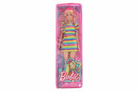 Barbie Modelka - proužkované šaty s volány HJR96