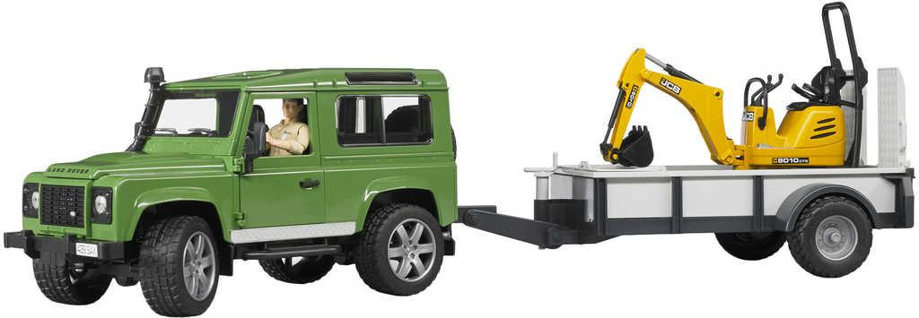 BRUDER 02593 Auto Land Rover Defender s přepravníkem a mikrobagrem JBC