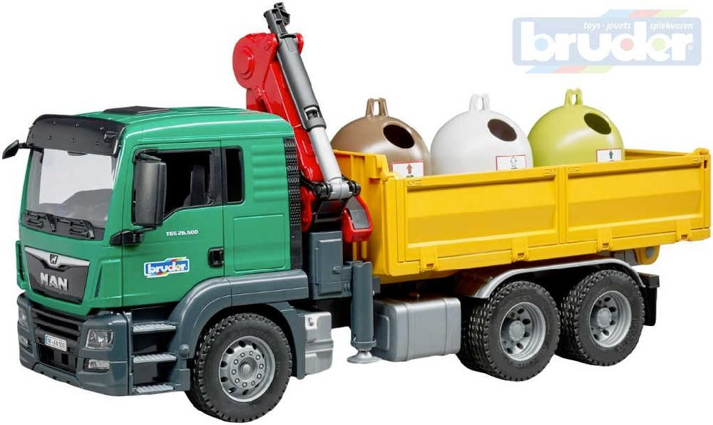 BRUDER 03753 Auto MAN TGS s nakládacím ramenem set se 3 kontejnery 1:16