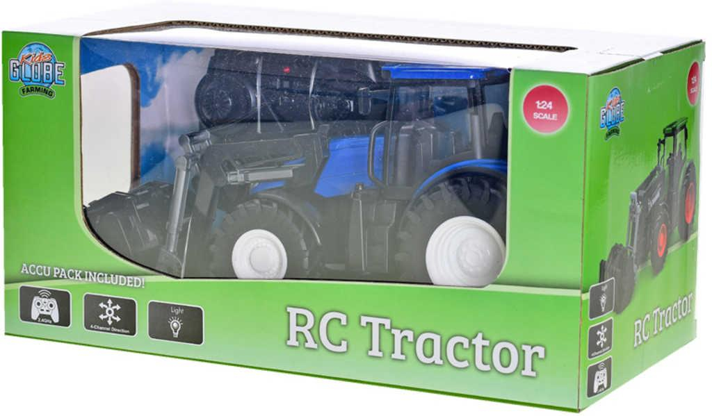 RC Traktor s čelním nakladačem 2,4GHz na vysílačku modrý na baterie Světlo