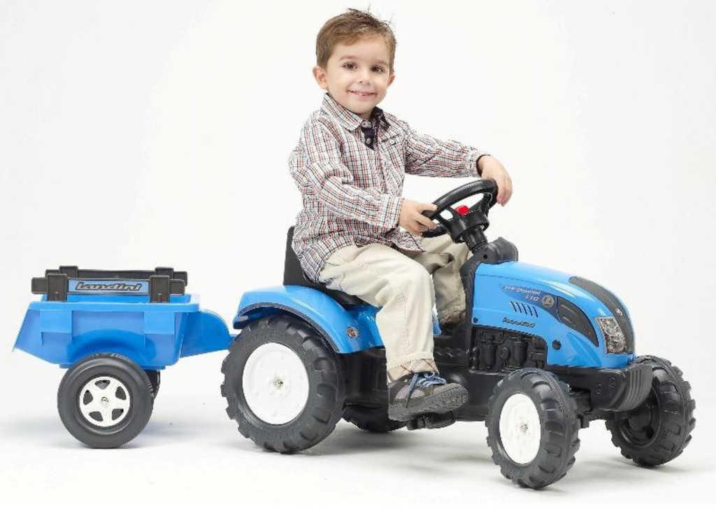 FALK Set baby traktor Landini šlapací Modrý vozítko s klaksonem s valníkem