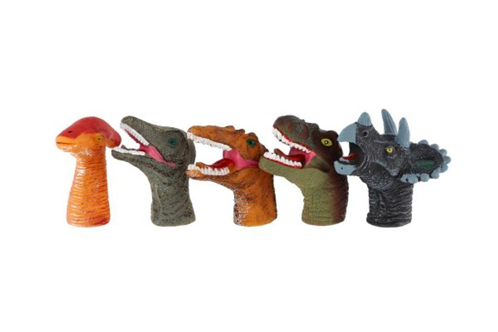 Maňásek prstový dinosauři 5ks guma 6cm na kartě 16,5x20cm