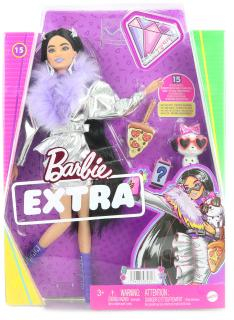 Barbie Extra - stříbrné šaty s fialovým boa HHN07