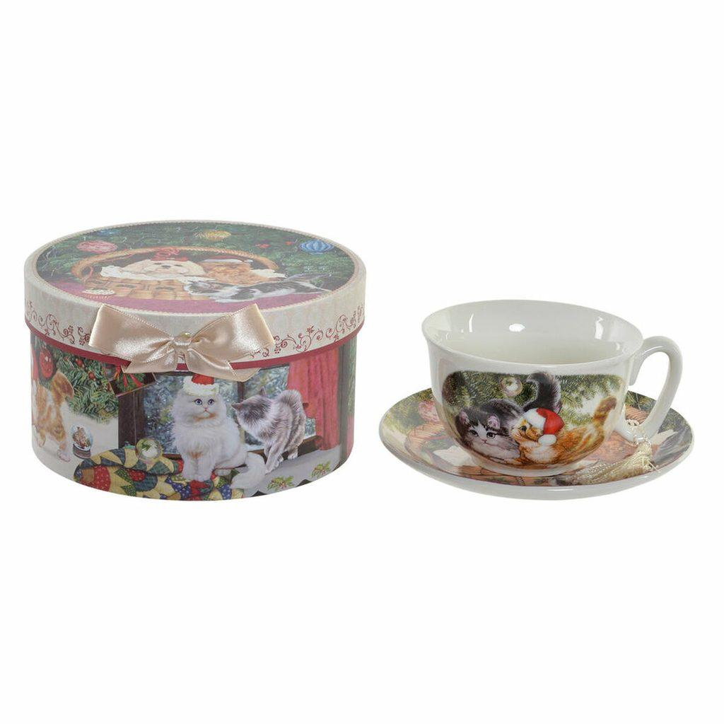 Hrnek s Podšálkem DKD Home Decor Zvířata Vícebarevný Porcelán (250 ml) (16 x 16 x 9 cm)