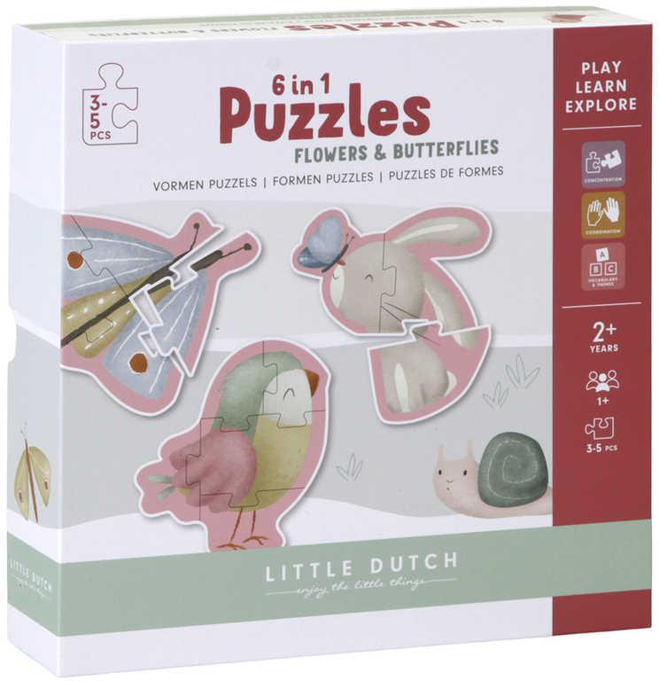 LITTLE DUTCH Baby Puzzle 6v1 Květiny a motýli 3-5 dílků skládačka