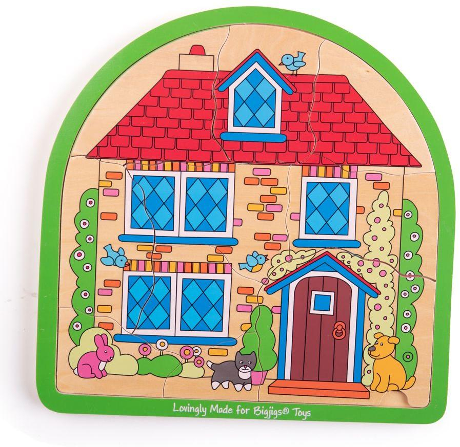 Bigjigs Toys Dřevěné vícevrstvé puzzle Dům