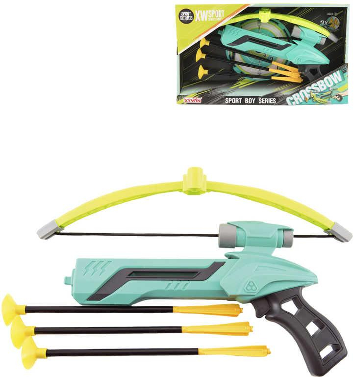 Set pistole plastová kuše s lukem 25cm + 3 soft šípy s přísavkou v krabici