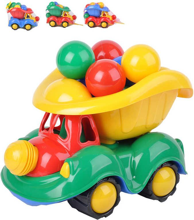 Auto barevné nákladní sklápěčka 34cm set se soft míčky s klaksonem klaun 4 barvy